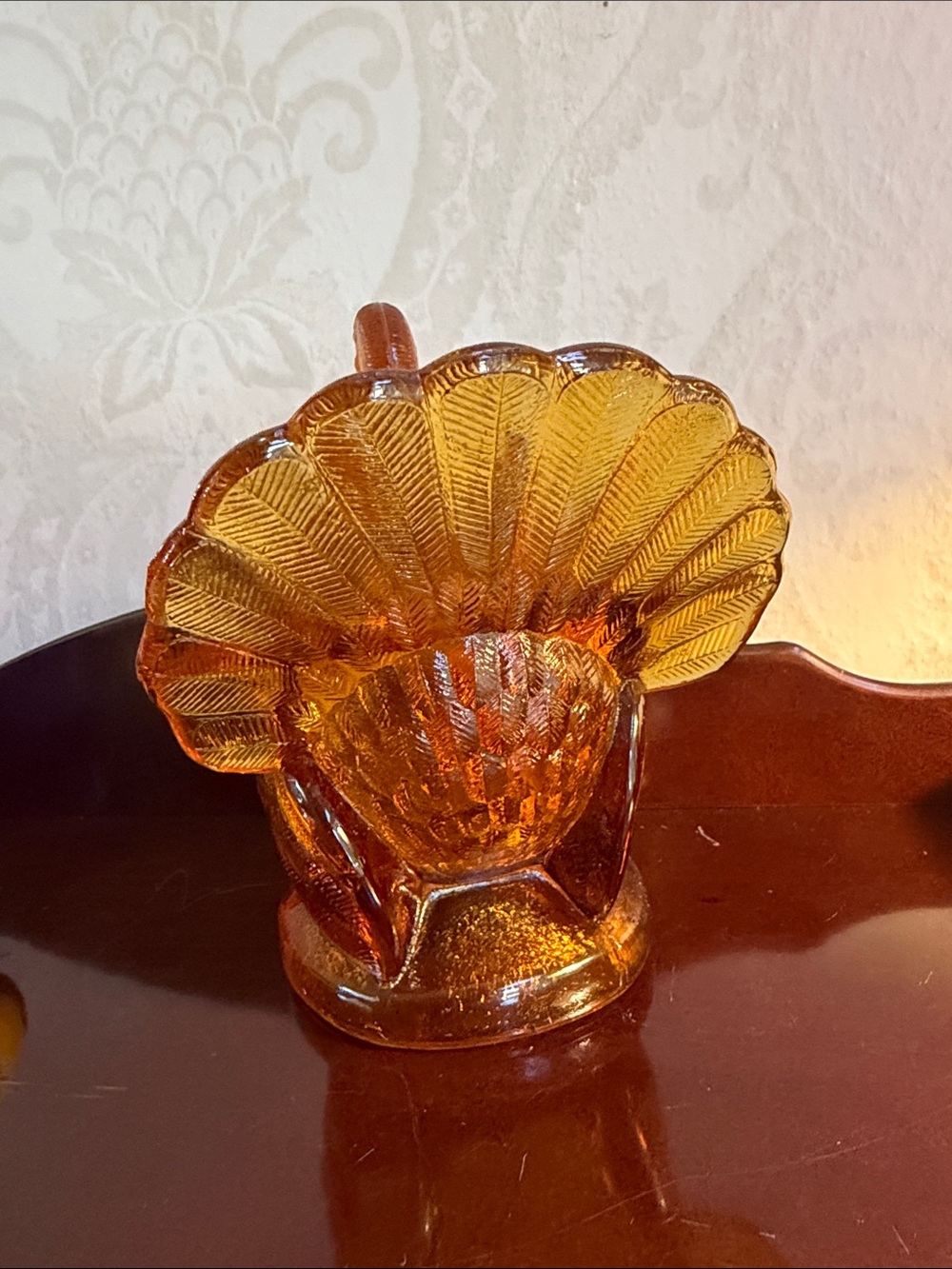 Vintage Amber Glass Turkey  Candy Dish with lid - Picture 7 of 9